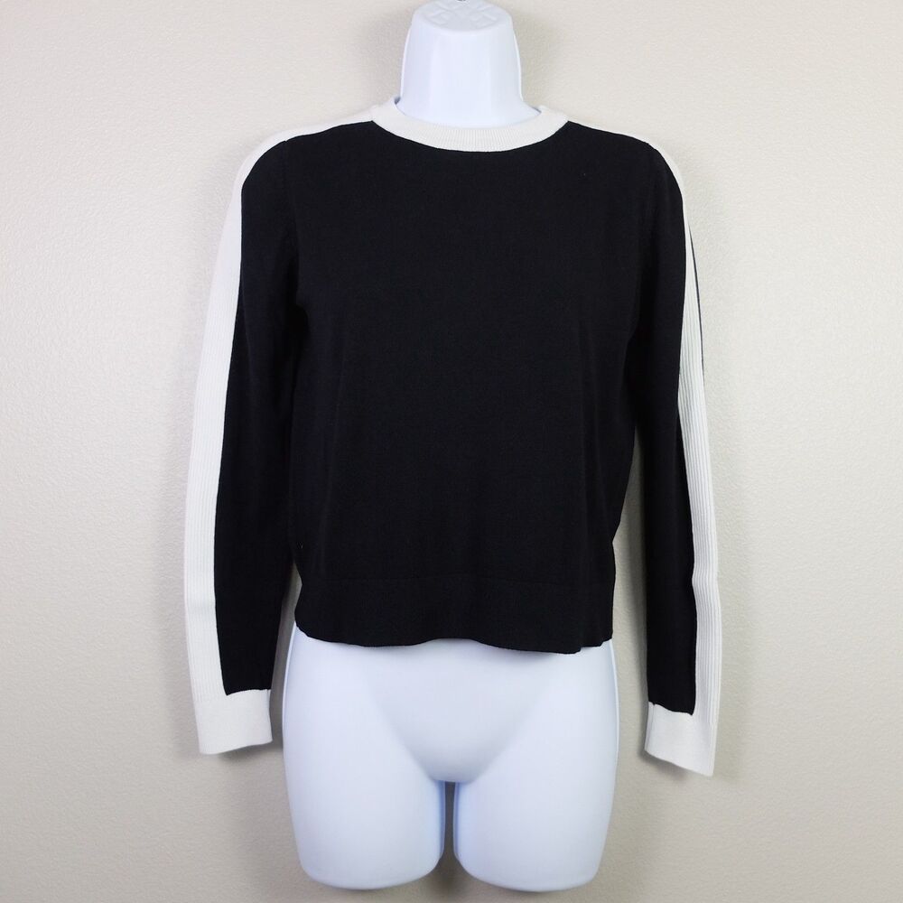 Zara Knit Black/White Colorblock Long Sleeve Top Size M